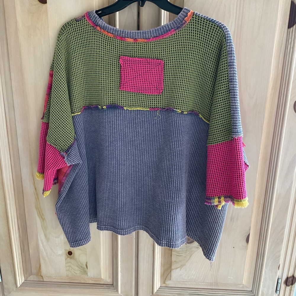 Oli & Hali Patchwork Lightly Distressed Daisy Knit Top w Multicolor Trim SzS $50 - Picture 9 of 11